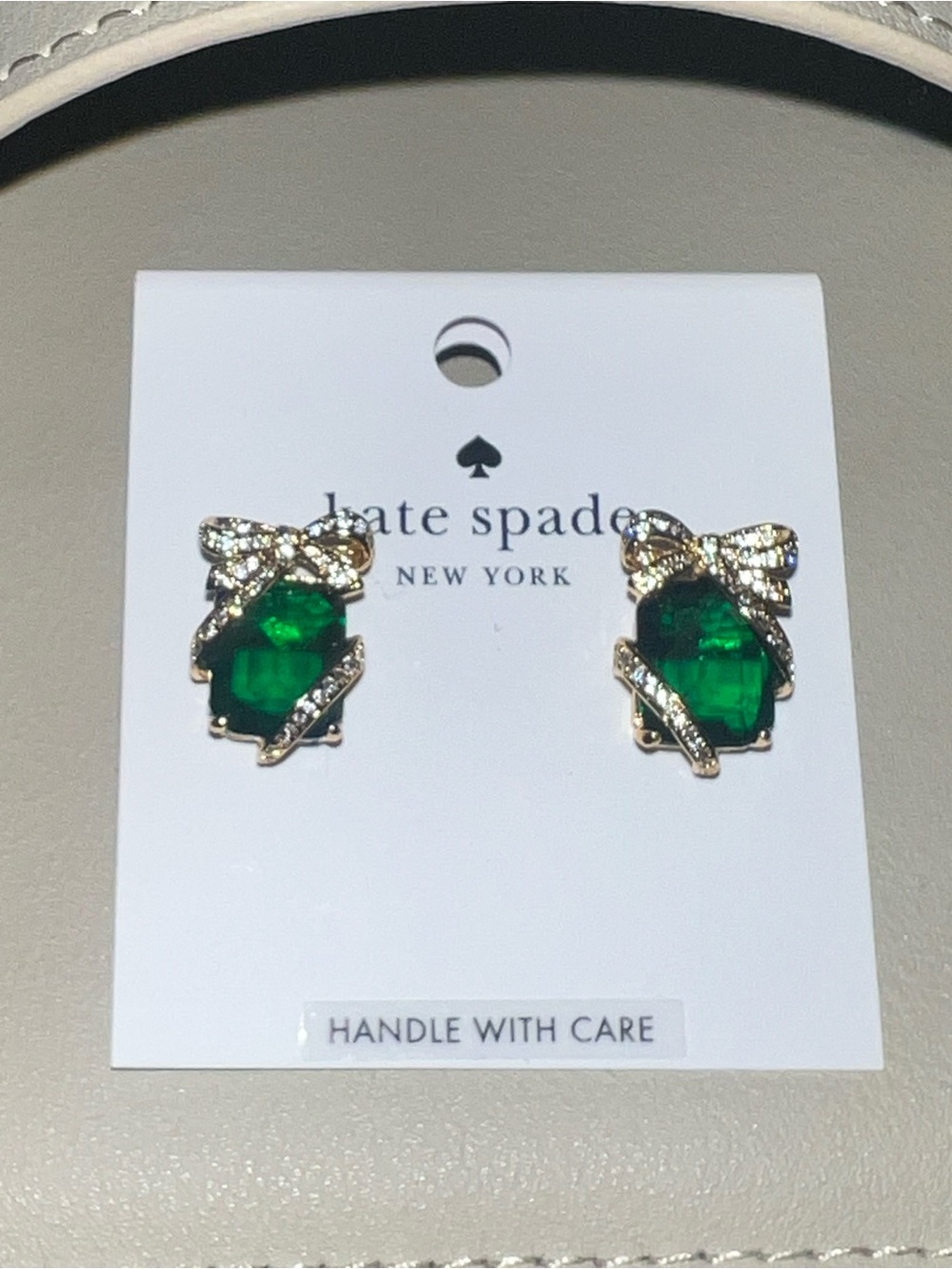 kate spade Gold Bow Emerald Green Crystal Stud Earrings